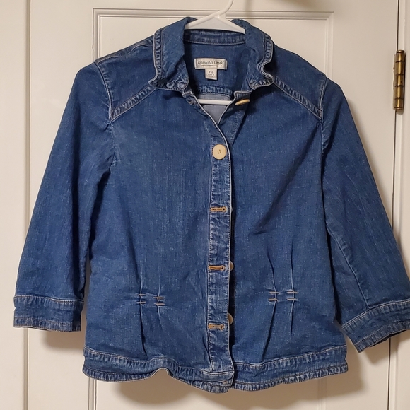 Coldwater Creek Petite Jean Jacket top with oversized buttons and cinched back - Picture 2 of 4